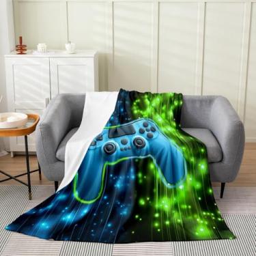 Imagem de Feelyou Cobertor de pelúcia para jogos verde azul gamepad flanela cobertor solteiro 152.4 cm x 203.2 cm 3D gamepad todas as estações controle de jogo para sofá-cama, sofá, decoração de quarto
