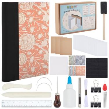 Imagem de WEBEEDY Kit de suprimentos de encadernação DIY pronto para criar seus próprios cadernos de capa de flores, conjunto de fazer livros DIY com pasta de osso, papéis A4, capa, ferramentas de encadernação