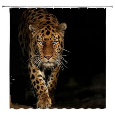 Imagem de AEMBEE Cortina de chuveiro leopardo animais selvagens vida selvagem minimalista arte moderna tecido decorativo cortinas de banheiro com ganchos, 177,8 cm L x 170 A