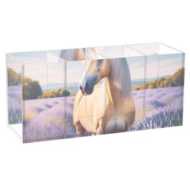Imagem de TSENQUE Porta-lápis de mesa floral personalizado bonito cavalo palomino lavanda marcador de arte suporte de acrílico para canetas