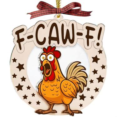 Imagem de Enfeites de Natal engraçados, decoração de árvore acrílica de galinha F-CAW-F, enfeite fofo, acessórios para árvore de Natal, pingentes de Natal de 9,98 x 10,4 cm, enfeite de Natal para amantes de