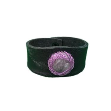 Imagem de Pulseira de Couro com Pedra Natural, Artesanal, Feito à mão (Ametista (Lilás), 23)