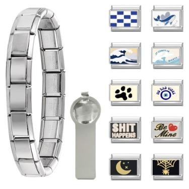 Imagem de ITingstere Pulseira italiana de prata com 12 peças, conjunto de pingentes com 1 peça de brascelet iniciante, 9 mm, módulo de bricolage, joias para mulheres, preto