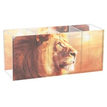 Imagem de TSENQUE Lindo porta-lápis de mesa, retrato de leão, pintura animal, acrílico, pincel de maquiagem, copo de lápis, suporte de arte, personalizado, estética, decoração de escritório