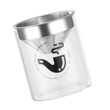 Imagem de VILLCASE Cinzeiro criativo com tampa prateada com design de funil de aço inoxidável polido Recipiente de vidro resistente ao calor e à prova de ferrugem para uso doméstico e externo Suporte de fumaça