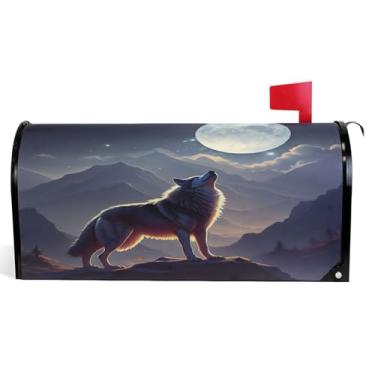 Imagem de Caixa de correio decorativa capas magnéticas vinil caixa de correio envoltório verão lobo montanha noite lua fazenda decoração caixa de correio exterior tamanho padrão 52,6 x 45,8 cm