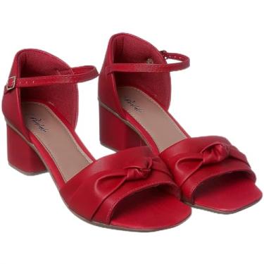Imagem de Sandália Belelê Feminina Confort Salto Gáspea Nó Colorida (35, Vermelho)