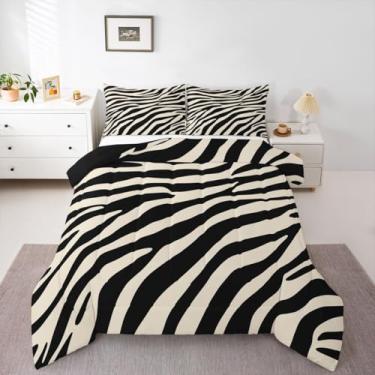 Imagem de Feelyou Conjunto de edredom queen de zebra, estampa animal, para crianças, meninos, meninas, listras geométricas, edredom simples, moderno, microfibra 3 peças com 2 fronhas