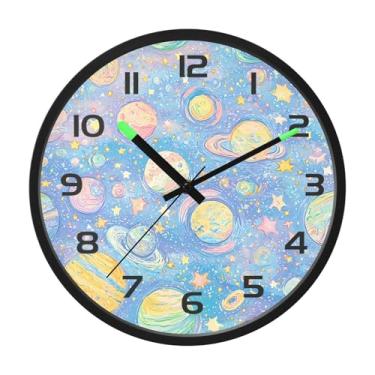 Imagem de CEBUGI Relógio de parede com luz noturna de 30,5 cm que brilha no escuro com sensor de voz, lindos relógios de parede planetários operados por bateria para decoração de quarto e sala de estar