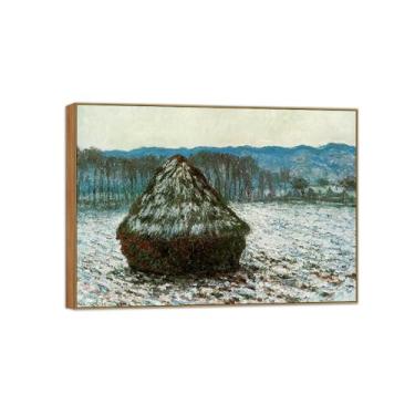 Imagem de Claude Monet Famosas Impressões em tela de parede prontas para pendurar - Grainstack-Quadro de madeira para decoração de sala de estar 90 x 125 cm 35 x 49 pol