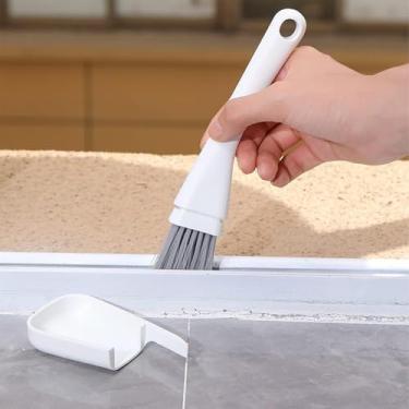 Imagem de 1 escova de limpeza doméstica com alça de pá de lixo para cozinha, banheiro, trilha, uso diário (branco)