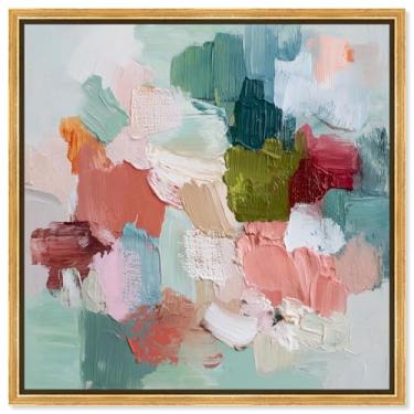 Imagem de Arte de parede para sala de estar com impressão em tela Joyful Mess II por Art Remedy, moldura dourada, 50 x 50 cm