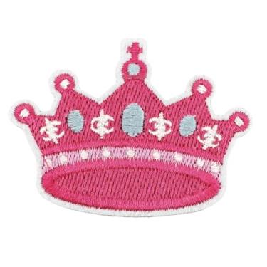 Imagem de Emblema bordado coroa rosa para roupas e mochilas infantis – Emblema estilo princesa de 7,6 cm com suporte removível para jaquetas, bolsas e artesanato, passar a ferro