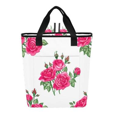 Imagem de Joitme Lush Pink Roses Leaves Bolsa térmica branca com 36 latas térmica para praia mochila de resfriamento