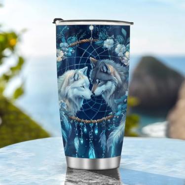 Imagem de Copos isolados presentes para homens, meninos, Natal, aniversário, dia das crianças, viagem, caneca de café, garrafa de água, quente e fria, 590 ml, homens, estilo lobos gelados, alça de aço