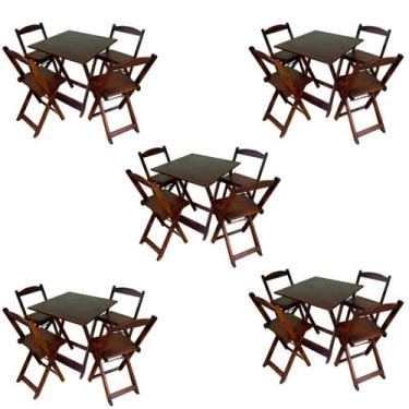 Imagem de Kit 5 Jogos de Mesa Dobráveis 70x70cm com 20 Cadeiras Madeira Maciça I