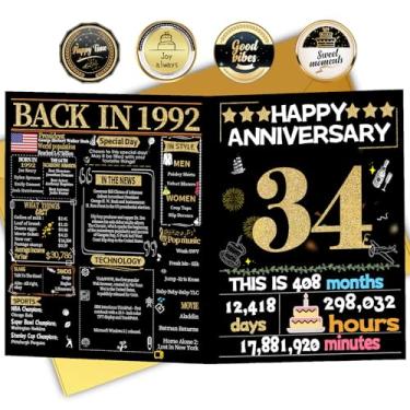 Imagem de Joycard Cartão de aniversário de 34 anos para mulheres e homens, cartão de casamento para esposa marido, decorações de casamento doces presentes para casal, perfeito para ela no dia de aniversário, em