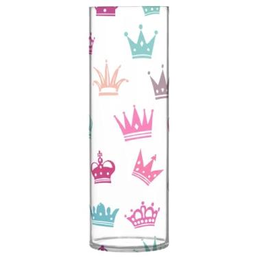 Imagem de CEBUGI Vaso de flores com coroa de 10 cm x 30 cm, vaso cilíndrico para flores, vaso transparente inquebrável para decoração de casa de festa de casamento