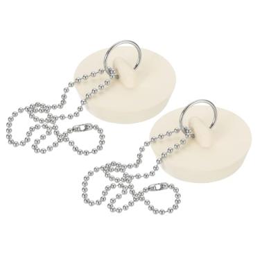 Imagem de PATIKIL Rolha de drenagem de banheira, 2 peças para rolha de drenagem de banheira de borracha de 5 cm com anel de puxar corrente de contas de aço inoxidável para pia de cozinha, banheiro, lavanderia