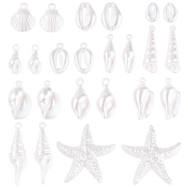 Imagem de SUNNYCLUE Amuleto de concha de plástico, 48 peças, 12 estilos, pingentes de estrela do mar, oceano, concha, verão, mar, praia, concha, pingentes, para fazer joias, artesanato, colar, brincos, festa
