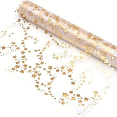 Imagem de 1 peça, caminho de mesa de linho, estrelas em rolo de mesa de organza de metal dourado, decoração de mesa de Natal elegante para ocasiões especiais, decoração de Natal, decoração de quarto, decoração