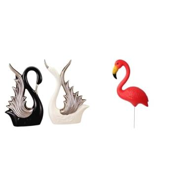 Imagem de Whtkoph Estatuetas de Cisne, Esculturas de Cerâmica E Estátuas de Pássaros, Ornamentos de Jardim para Estante, Aniversários, Lareiras E Acessórios para Jardin