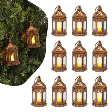 Imagem de VEVOR Lanterna de vela decorativa de 12 peças, vela elétrica sem chama, suporte de LED de plástico com vidro, lanternas de varanda internas para mesa de casamento, festa de fazenda, decoração interna