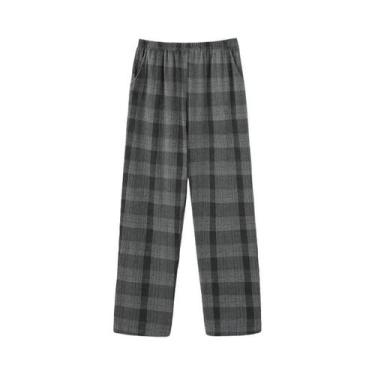 Imagem de Calças De Pijama De Algodão Para Adultos, Estilo Xadrez, Confortáveis 