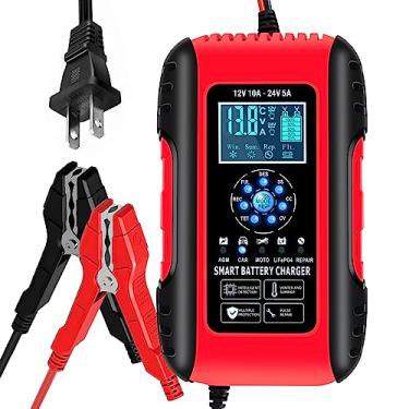 Imagem de E-FAST Carregador De Bateria, Bateria Lifepo4 Chumbo-Ácido 10A Para Carro, Atualizado, Lenta Automóvel, 12/24V, Tudo Em 1, Caminhão, Motocicleta, Agm, Cortador Grama, Barco, Baterias Marinhas