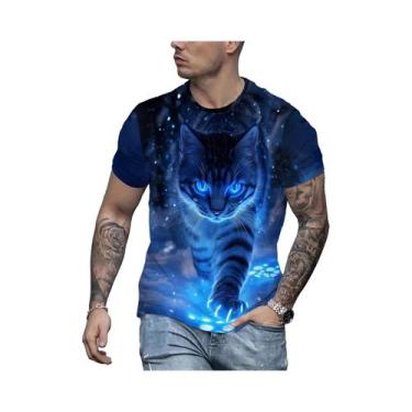 Imagem de Camiseta Masculina De Verão Com Estampa De Gato, Estampa Viva E Atraen