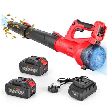 Imagem de Soprador de folhas sem fio - soprador elétrico de folhas potente, sopradores de folhas leves alimentados por bateria para cuidados com o gramado, pátio, poeira, folhas sopradoras (vermelho)