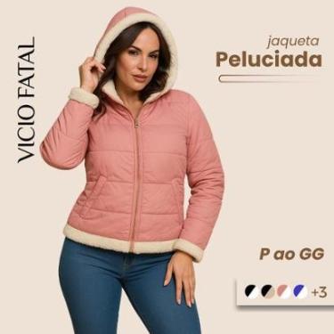 Imagem de Jaqueta Feminina Nylon Forrada Pelinhos Impermeável Peluciada Inverno sem Capuz-Feminino
