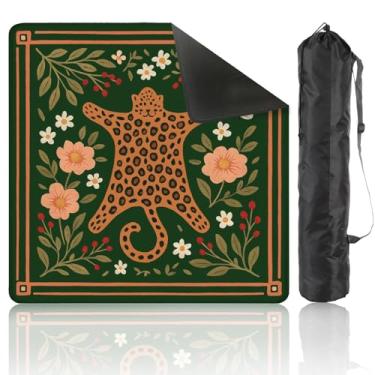 Imagem de Mahjong Mat 31.5" x 31.5" Leopard Floral Border Green Non-Slip Noise Reduction Mahjong Tiles Table Cover for Dominoes Poker Card Board and Tile Games