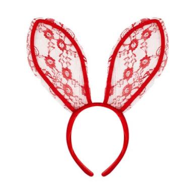 Imagem de Tiara feminina de renda com orelhas de coelho, orelha de coelho, faixa de cabelo para festa, cosplay, acessório de cabelo