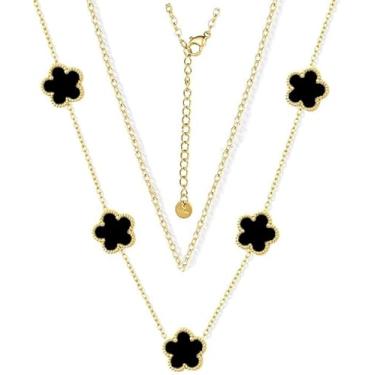 Imagem de NAOKIFU Colar feminino de trevo de quatro folhas, banhado a ouro 18K, em camadas delicadas, de aço inoxidável, 4 folhas, pingente de flor, pingente da sorte, joias para presentes, Aço inoxidável, Sem