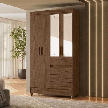 Imagem de Guarda Roupa Solteiro Ambiente Sobral 4 Portas Castanho Wood Com Espel