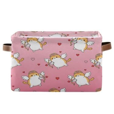 Imagem de Wassud Cesto de armazenamento de lona fofo de cupidos de gato com alças, cestas organizadoras dobráveis para armário, banheiro e decoração de casa, 1 pacote