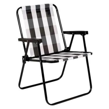 Imagem de Cadeira De Praia Em Aço Preto Tecido Xadrez Retro Para Jardim Piscina Camping Lazer Resistente Mor(Xadrez Preto e Branco,4 Unidades)