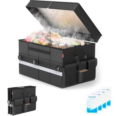 Imagem de Bolsa térmica – bolsa térmica de viagem macia comporta 45 latas, permanece fria por 8h e quente por 6H – Organizador portátil de porta-malas de carro para acampamento, praia, piquenique