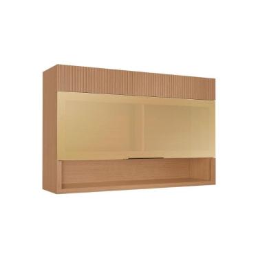 Imagem de Armário Aéreo Cozinha Nesher Realeza 1 Porta c/ Vidro 120cm Carvalho