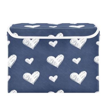 Imagem de Wassud Cestos de armazenamento dobráveis com tampas, corações desenhados à mão, cestas organizadoras de tecido dobráveis para armário, decoração sazonal de casa 40 x 30 x 30 cm