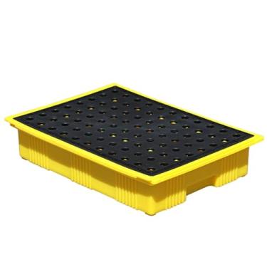 Imagem de Bandeja de derramamento de tambor de óleo amarelo e preto, plataforma modular de contenção de derramamento para uso industrial, paletes de vazamento de polietileno para armazéns e fábricas, plataforma