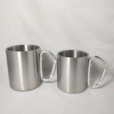 Imagem de Caneca de café pequena com anéis D mosquetão de aço inoxidável portátil com isolamento térmico para caminhadas, acampamento, escalada