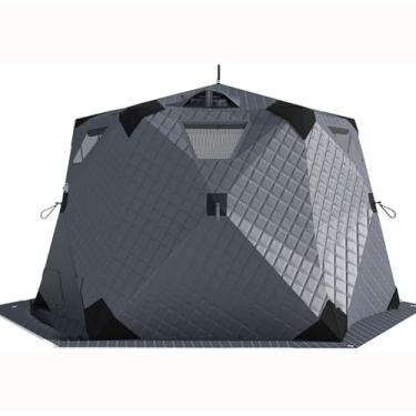 Imagem de Barraca portátil de pesca no gelo de 2,6 m - abrigo pop-up isolado para 3 a 5 pessoas, design hexagonal 420D com interior acolchoado para a melhor experiência de pesca de inverno