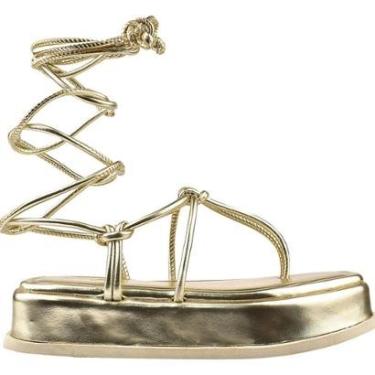 Imagem de Sandália Feminina Flatform Metalizada Amarração Plataforma-Feminino
