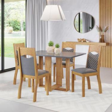 Imagem de Mesa de Jantar Retangular Ellus C/4 Cad Pietra Mel/Cinza Brilho/V.graf