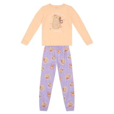 Imagem de Pijama infantil menina de capivara brilho Brandili Laranja, 10, Laranj
