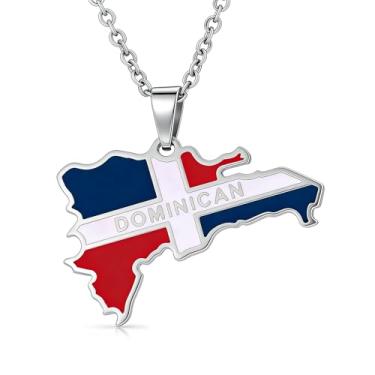 Imagem de Fusamk Colar feminino com mapa dominicano, moda em aço inoxidável, banhado a ouro, pingente country com corrente em forma de O, Metal, Sem Pedra Preciosa