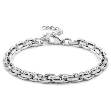 Imagem de Pulseira de corrente de elos para homens e mulheres: pulseiras de corrente de ouro 14 k para mulheres, pulseira de elos de aço inoxidável para mulheres - pulseiras de clipe de papel de 16,5/20 cm com