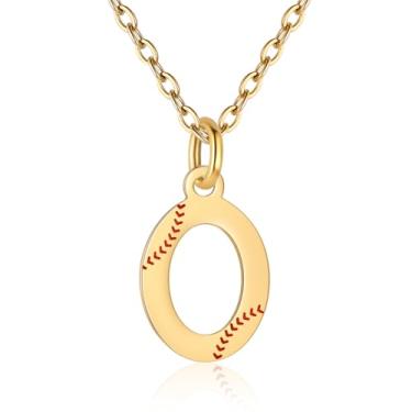 Imagem de RUOOUY Colar feminino com inicial de softball, banhado a ouro 18K, pingente de letra A-Z, joias de softball, acessórios esportivos, presente de Natal para namorada, filha, Aço inoxidável, Sem Pedra